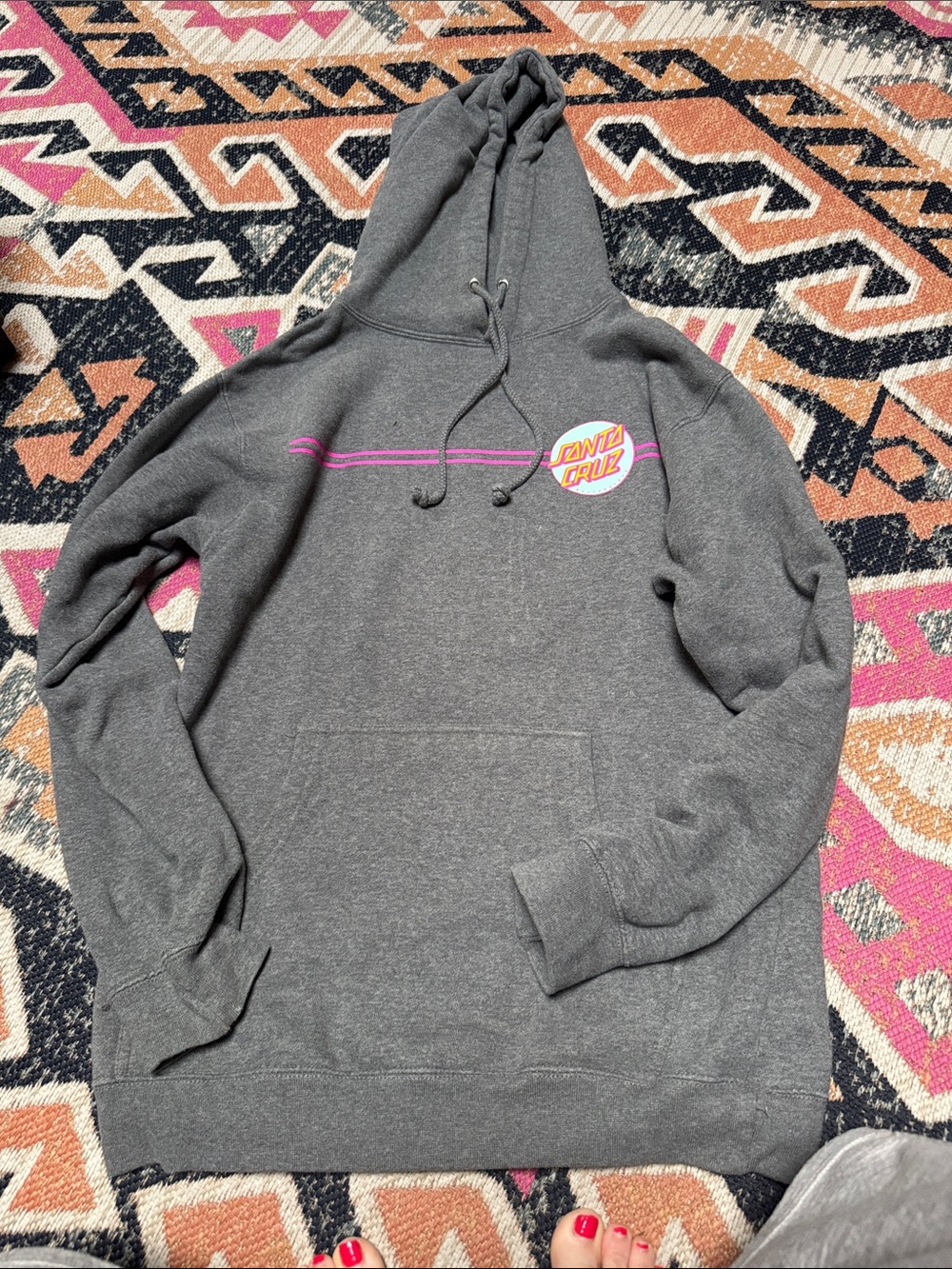 Santa Cruz Skateboards Charcoal Gray Hoodie with Pink Accent unisex